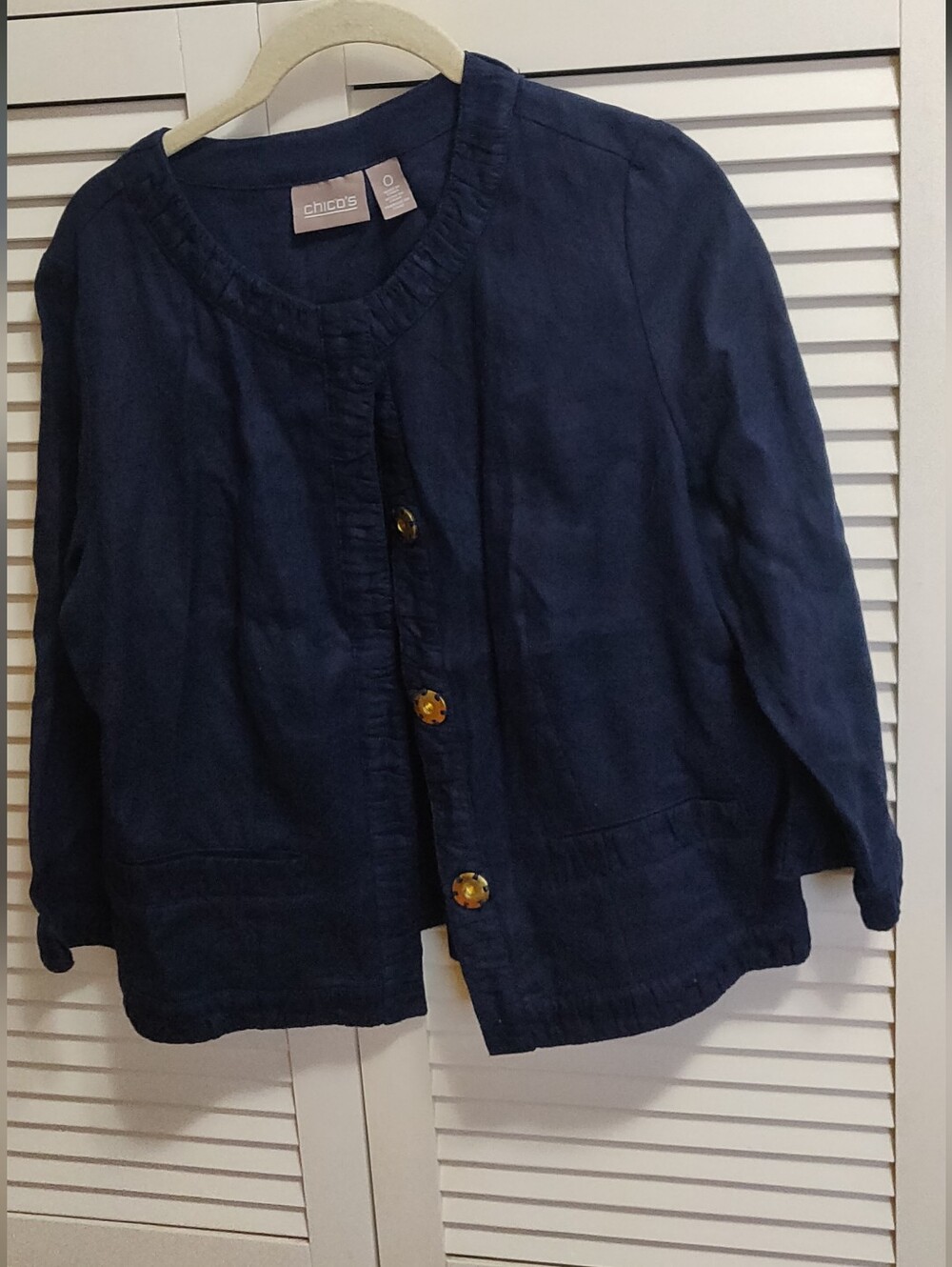 Chico's Navy Linen Cropped Jacket Size 0 Or Small 4